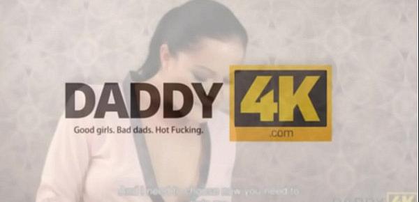  DADDY4K. Black-haired teen and mature guy enjoy sensual sex in bed